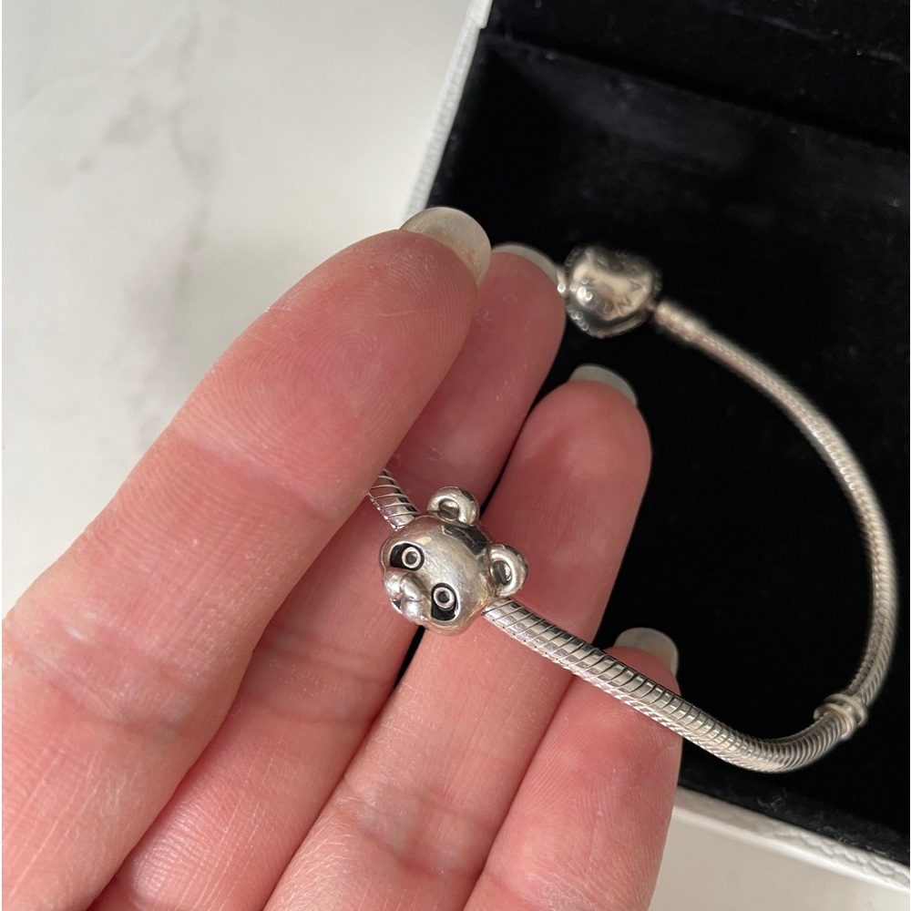 Pandora Sterling Silver Moments Heart Clasp Panda Chain Bracelet
